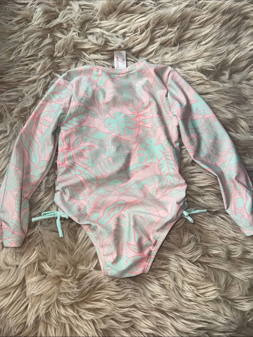 Cat & Jack Pink and Mint Long-Sleeve One-Piece Swimsuit